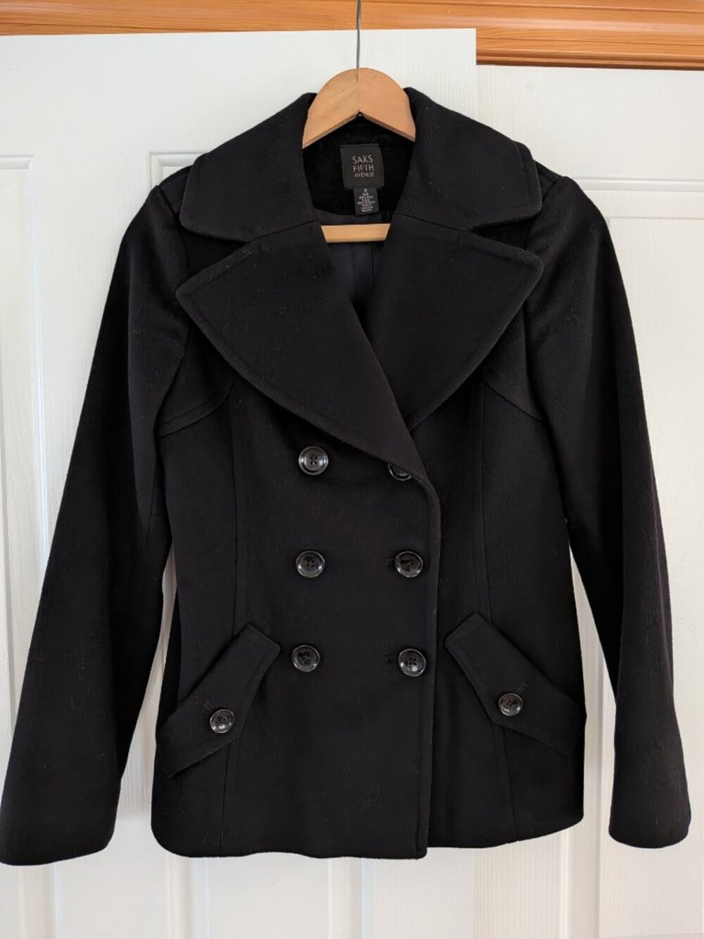 Black 100% Wool Saks Fifth Avenue Peacoat - Size 2